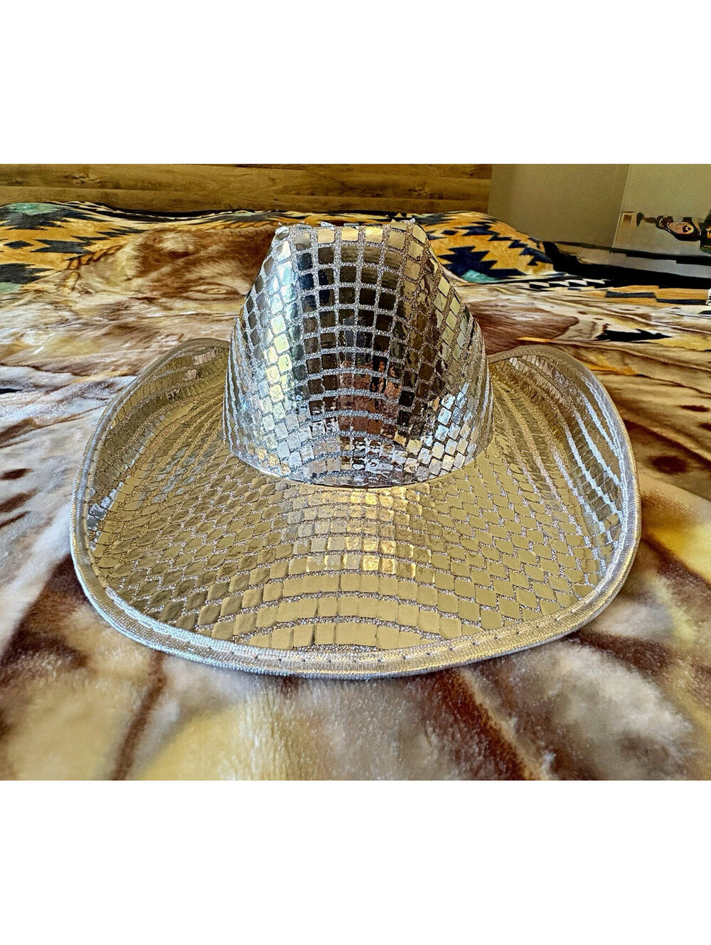Silver Disco Ball Cowboy Hat – Mirror Tile Festival Rave Costume One Size